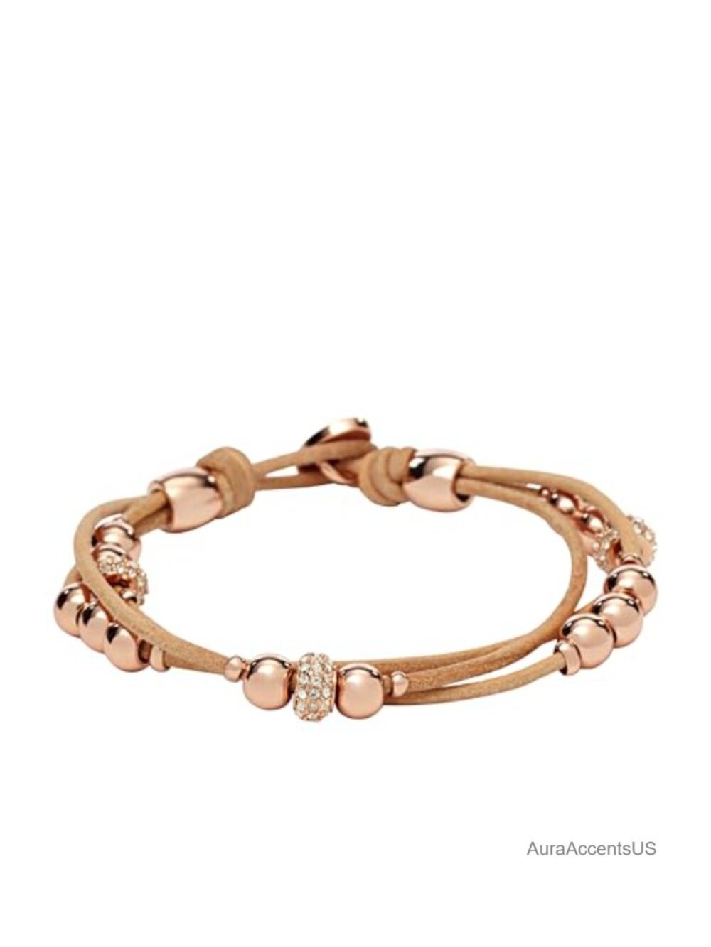 Fossil Women's Genuine Leather Wrap Bracelet with Rose Gold Stainless Steel